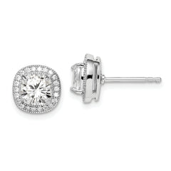 Sterling Silver RH-plated Polished & Textured 6mm CZ Halo Post Earrings