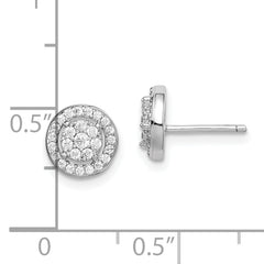 Sterling Silver Rhodium-plated Polished Pav̢̢̮ââ¬Å¡Ã¬Ãâ¦Ã¡ CZ Halo Circle Post Earrings