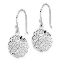 Sterling Silver Rhodium-plated Polished Filigree Circle Dangle Earrings