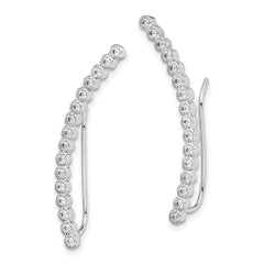 Sterling Silver Rhod-plated Polished 16-stone CZ Curved Ear Climber Earring