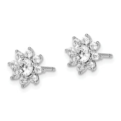 Sterling Silver Rhodium-plated Polished CZ Flower Post Earrings