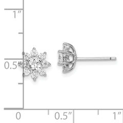 Sterling Silver Rhodium-plated Polished CZ Flower Post Earrings