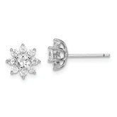 Sterling Silver Rhodium-plated Polished CZ Flower Post Earrings