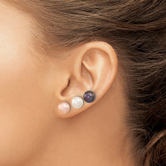 Sterling Silver Rh-pl 8-9mm Set of 3 Wt/BK/Pink Button FWC Pearl Earrings