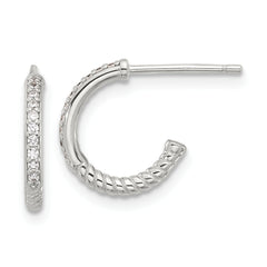 Sterling Silver Flash Platinum-plated Twisted CZ C Hoop Post Earrings