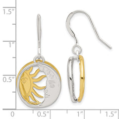 Sterling Silver Gold Tone Sun and Moon Dangle Earrings
