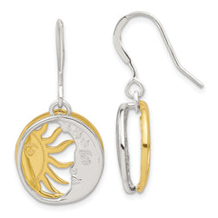 Sterling Silver Gold Tone Sun and Moon Dangle Earrings