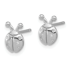 Sterling Silver Flash Platinum-plated CZ Ladybug Post Earrings