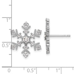 Sterling Silver Rhodium-plated CZ Crystal Snowflake Post Earrings
