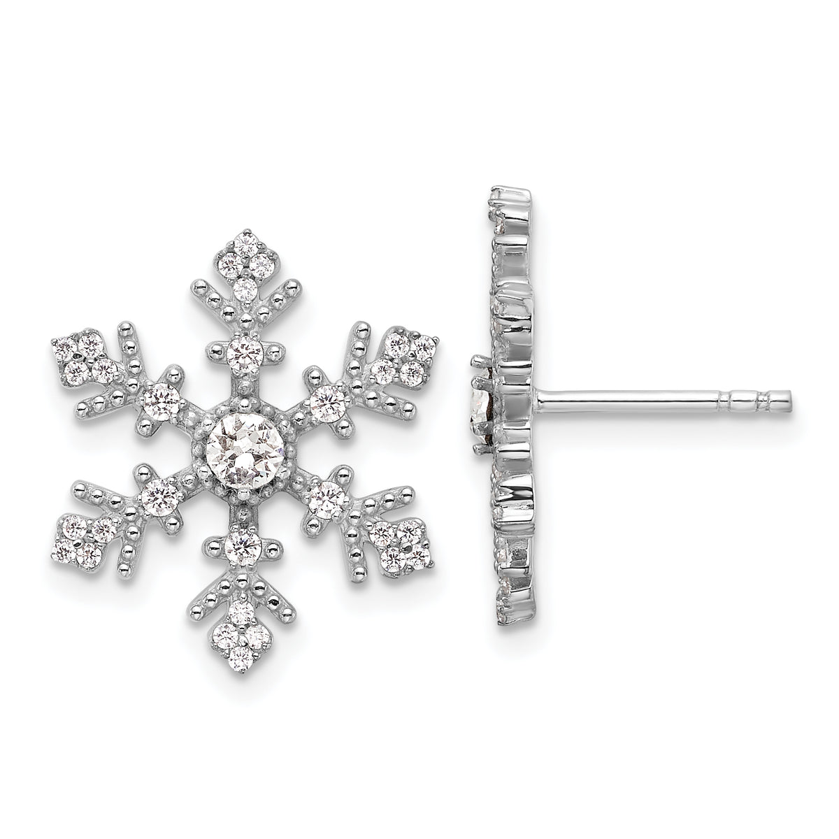 Sterling Silver Rhodium-plated CZ Crystal Snowflake Post Earrings