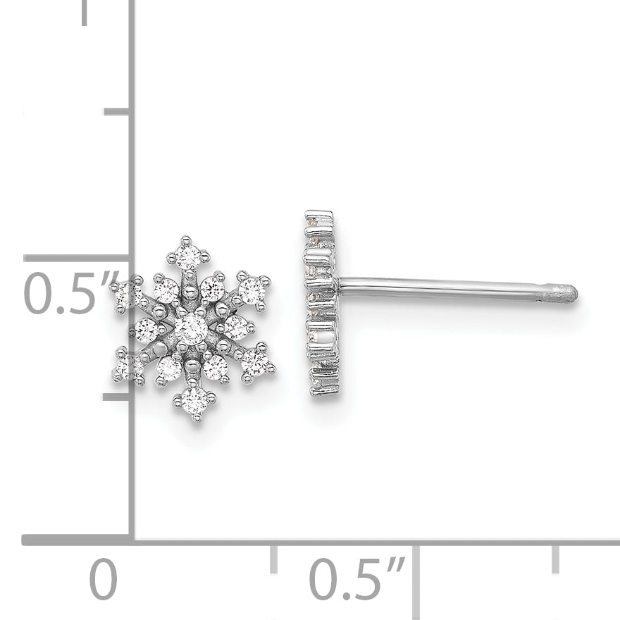 Sterling Silver Rhodium-plated Polished CZ Snowflake Post Earrings