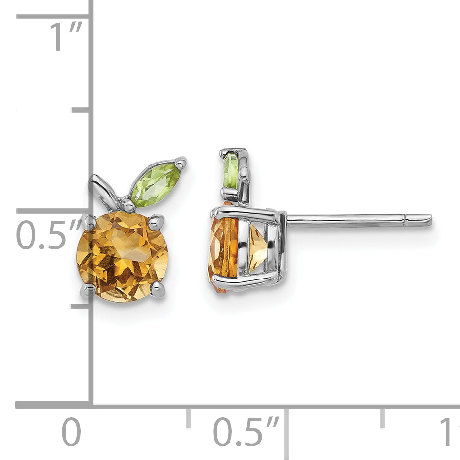 Sterling Silver Rhodium-plated Citrine and Peridot Orange Post Earrings