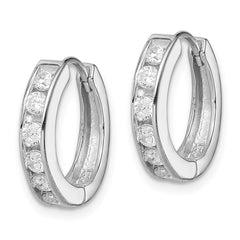 Sterling Silver Rhodium-plated CZ Hinged Hoop Earrings