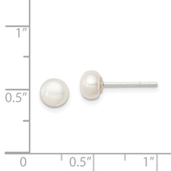 Sterling Silver White FW Cultured Pearl 5-6mm Button Earrings