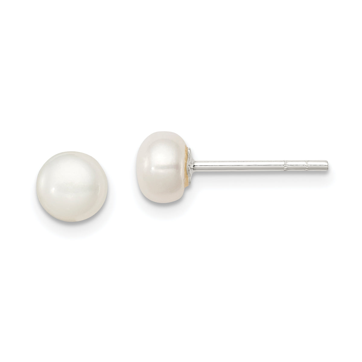 Sterling Silver White FW Cultured Pearl 5-6mm Button Earrings