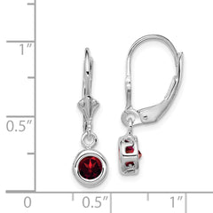 Sterling Silver Rhodium Plated 5mm Round Garnet Leverback Earrings