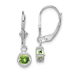 Sterling Silver Rhodium Plated 5mm Round Peridot Leverback Earrings