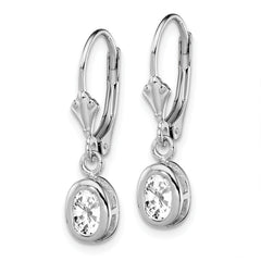 Sterling Silver Rhodium Plated 6x4mm Oval CZ Leverback Earrings
