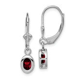 Sterling Silver Rhodium 6x4mm Oval Garnet Leverback Earrings
