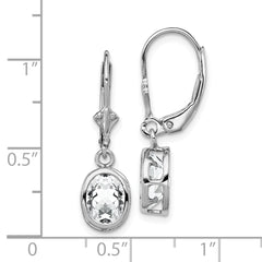 Sterling Silver Rhodium Plated 8x6mm Oval CZ Leverback Earrings