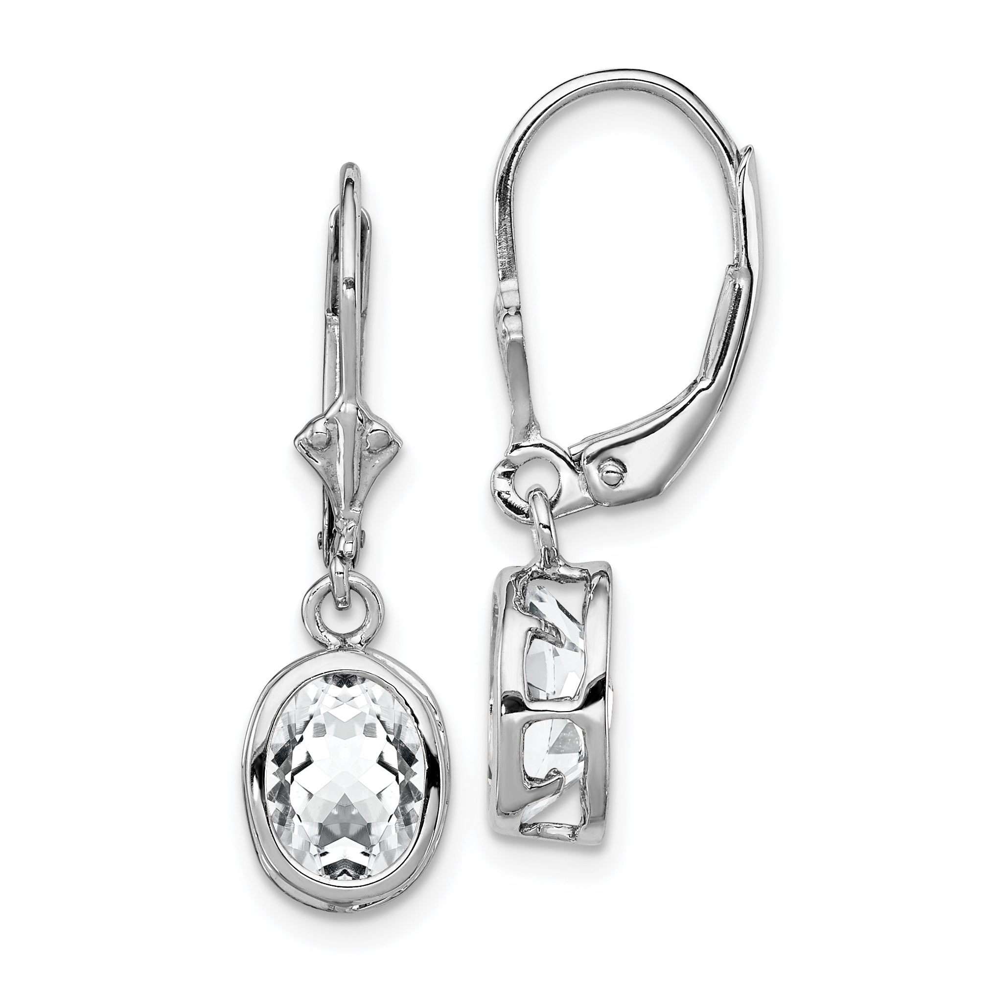 Sterling Silver Rhodium Plated 8x6mm Oval CZ Leverback Earrings