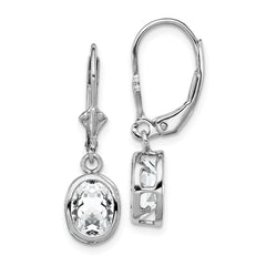 Sterling Silver Rhodium Plated 8x6mm Oval CZ Leverback Earrings