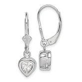 Sterling Silver Rhodium Plated 6mm Heart CZ Leverback Earrings