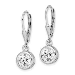 Sterling Silver Rhodium-plated Polished Round 7mm CZ Leverback Earrings