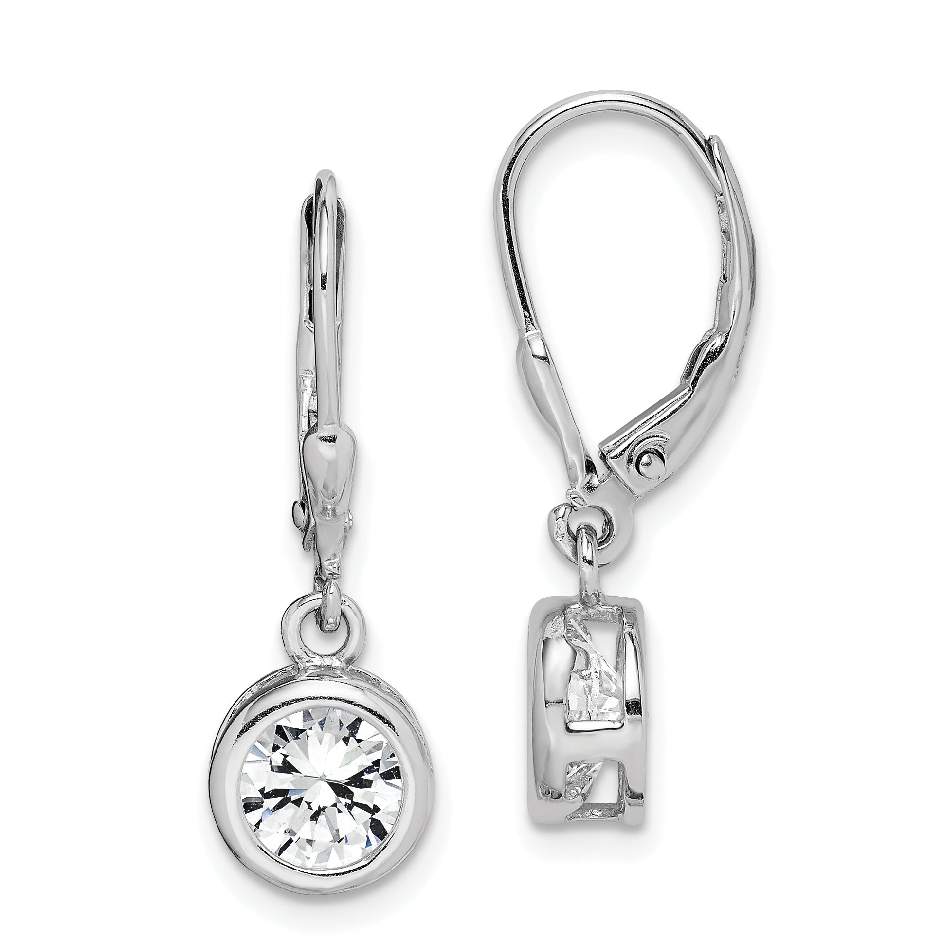 Sterling Silver Rhodium-plated Polished Round 7mm CZ Leverback Earrings