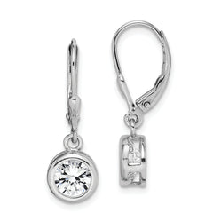 Sterling Silver Rhodium-plated Polished Round 7mm CZ Leverback Earrings