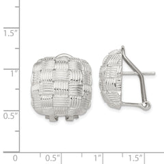 Sterling Silver Rhod-pltd Polished Woven Square Omega Back Earrings