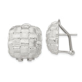 Sterling Silver Rhod-pltd Polished Woven Square Omega Back Earrings