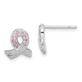Sterling Silver Rhodium-plated Pink CZ Ribbon Earrings