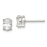 Sterling Silver Polished 5x7mm Oval Basket Set CZ Stud Earrings