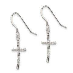 Sterling Silver Polished & Textured Cross Dangle Earrings