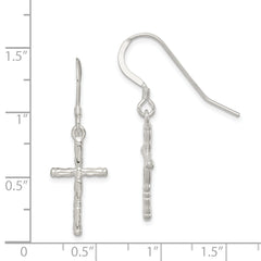 Sterling Silver Polished & Textured Cross Dangle Earrings
