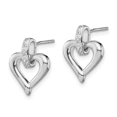 Sterling Silver Rhodium Heart w/Diam. Earrings