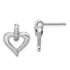 Sterling Silver Rhodium Heart w/Diam. Earrings