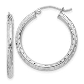 Sterling Silver Rhodium-plated 2.5mm Diamond-cut Hoop Earrings