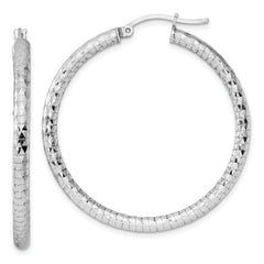 Sterling Silver Rhodium-plated 3.00mm Diamond-cut Hoop Earrings