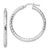 Sterling Silver Rhodium-plated 3.00mm Diamond-cut Hoop Earrings