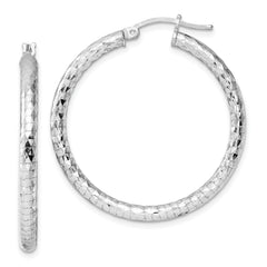 Sterling Silver Rhodium-plated 3.00mm Diamond-cut Hoop Earrings