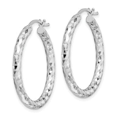 Sterling Silver Rhodium-plated 3.00mm Diamond-cut Hoop Earrings
