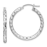 Sterling Silver Rhodium-plated 3.00mm Diamond-cut Hoop Earrings