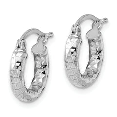Sterling Silver Rhodium-plated 3.00mm Diamond-cut Hoop Earrings