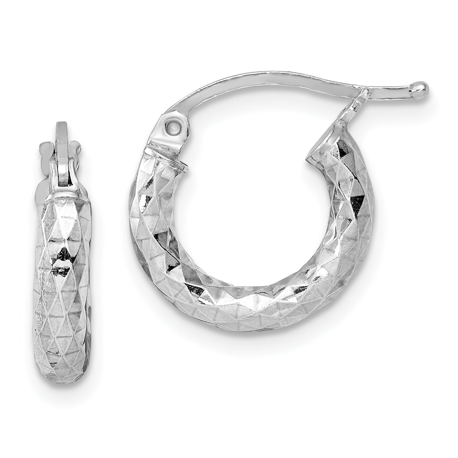 Sterling Silver Rhodium-plated 3.00mm Diamond-cut Hoop Earrings