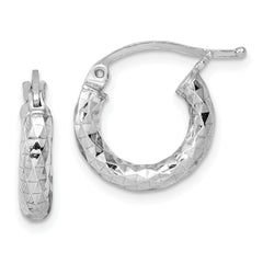 Sterling Silver Rhodium-plated 3.00mm Diamond-cut Hoop Earrings