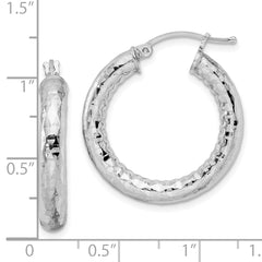 Sterling Silver Rhodium-plated 4.00mm Diamond-cut Hoop Earrings