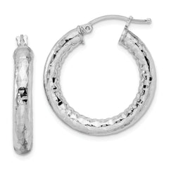 Sterling Silver Rhodium-plated 4.00mm Diamond-cut Hoop Earrings