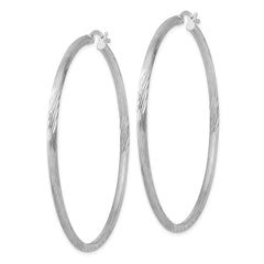 Sterling Silver Rhod-plated 2.5mm Polished/Satin Diamond-cut Hoop Earrings